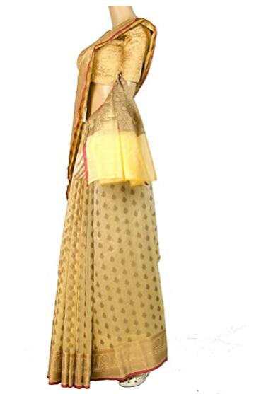 Exclusivo Mezcla Women's Cotton Silk Blend Indian Ethnic Banarasi Saree with unstitched Blousepiece(1391)