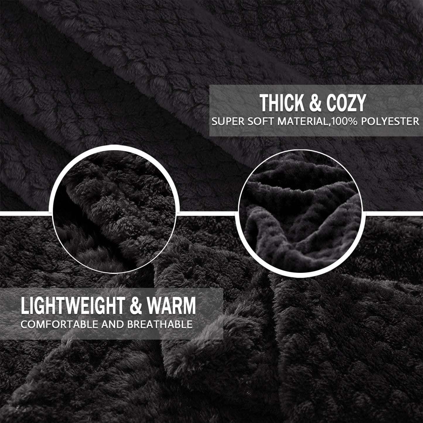 Exclusivo Mezcla Waffle Textured Extra Large Fleece Blanket, Super Soft and Warm Throw Blanket for Couch, Sofa and Bed (Black, 50x70 inches)-Cozy, Fuzzy and Lightweight