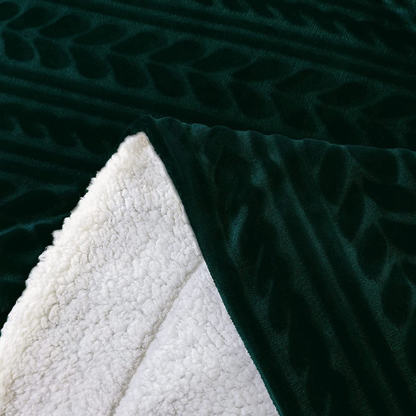 Exclusivo Mezcla Queen Size Sherpa Fleece Bed Blanket, Ultra Soft and Warm Reversible Velvet Blankets for Bed Couch Sofa 90x90 inches, Forest Green