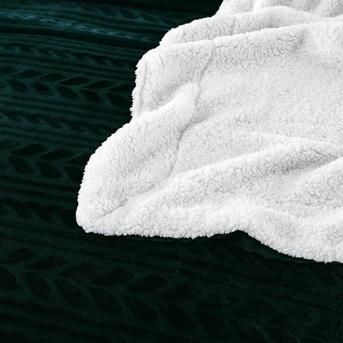 Exclusivo Mezcla Queen Size Sherpa Fleece Bed Blanket, Ultra Soft and Warm Reversible Velvet Blankets for Bed Couch Sofa 90x90 inches, Forest Green