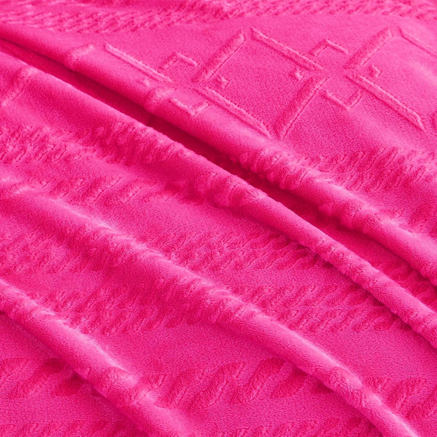 Exclusivo Mezcla King Size Soft Bed Blanket, Warm Fuzzy Luxury Bed Blankets, Decorative Geometry Pattern Plush Throw Blanket for Bed, 90"x104", Hot Pink