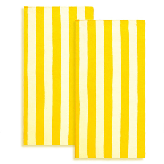 Exclusivo Mezcla 2 Pack Microfiber Cabana Striped Large Beach Towel for Adults (Yellow, 30" x 60")- Soft, Quick Dry, Absorbent, and Plush