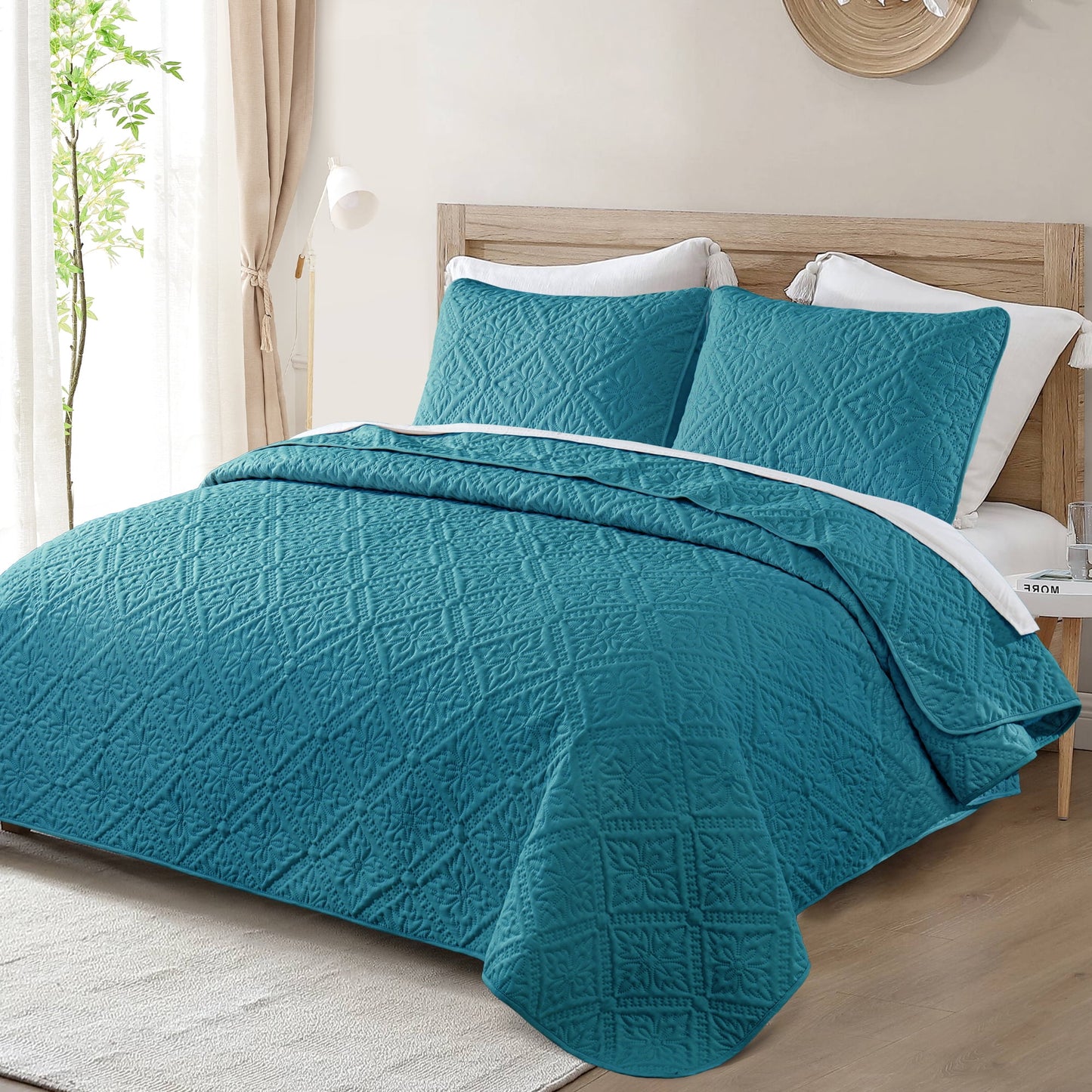 Exclusivo Mezcla Twin Quilt Bedding Set, Lightweight Soft Bedspreads Coverlets with 1 Pillow Sham, Modern Teal Quilts Twin XL Size for All Seasons