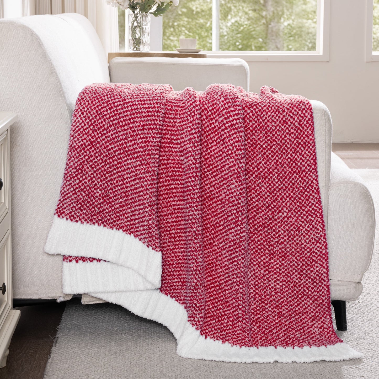 Exclusivo Mezcla Knit Throw Blanket, Ultra Soft Cozy Fluffy Blankets, Lightweight Fuzzy Plush Throw for Couch and Bed, Mixed Red, 50"x60"