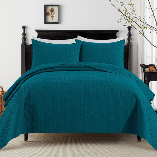 Exclusivo Mezcla 3-Piece Navy blue King Size Quilt Set, Diamond Pattern Ultrasonic Lightweight and Soft Quilts/Bedspreads/Coverlets/Bedding Set (1 Quilt, 2 Pillow Shams) for All Seasons