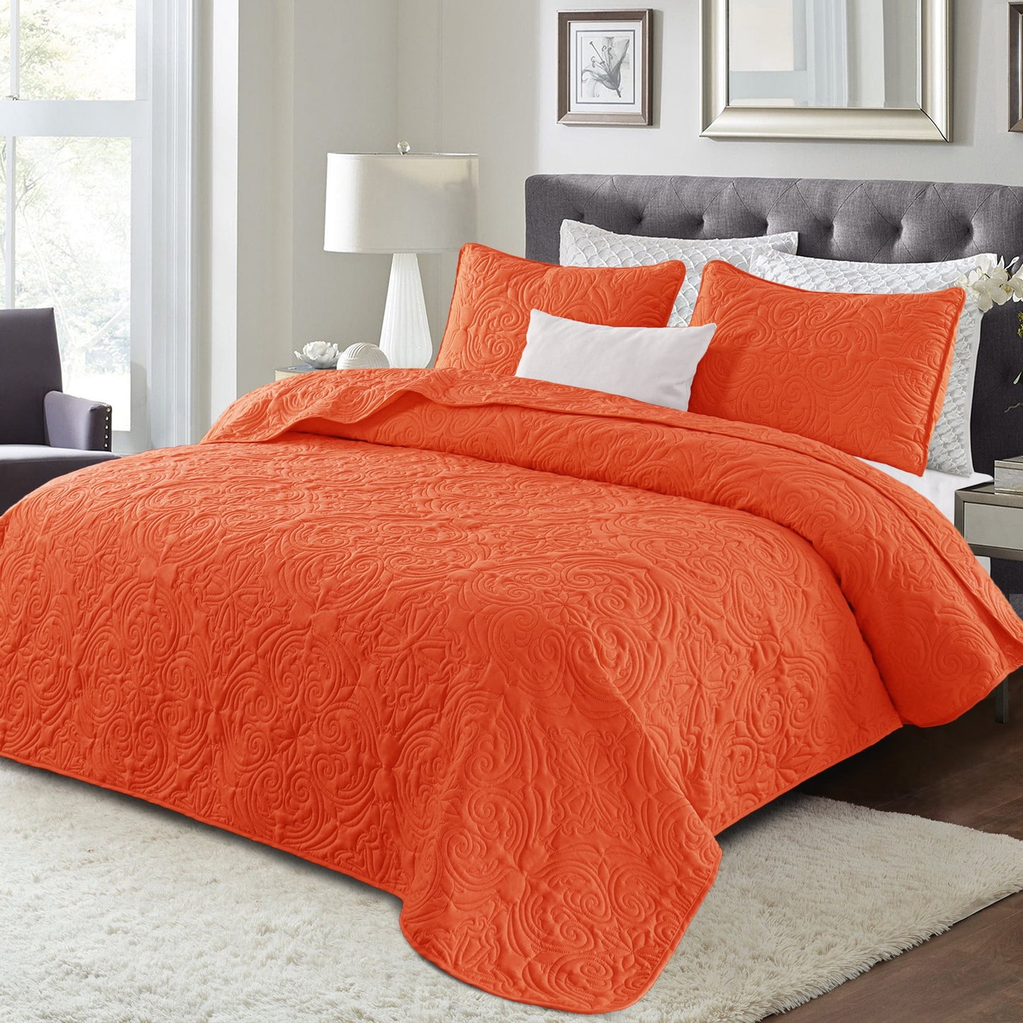 Exclusivo Mezcla King Quilt Bedding Set, Lightweight Vintage King Size Quilts with Pillow Shams, Soft Bedspreads Coverlets for All Seasons, (104"x96", Orange)