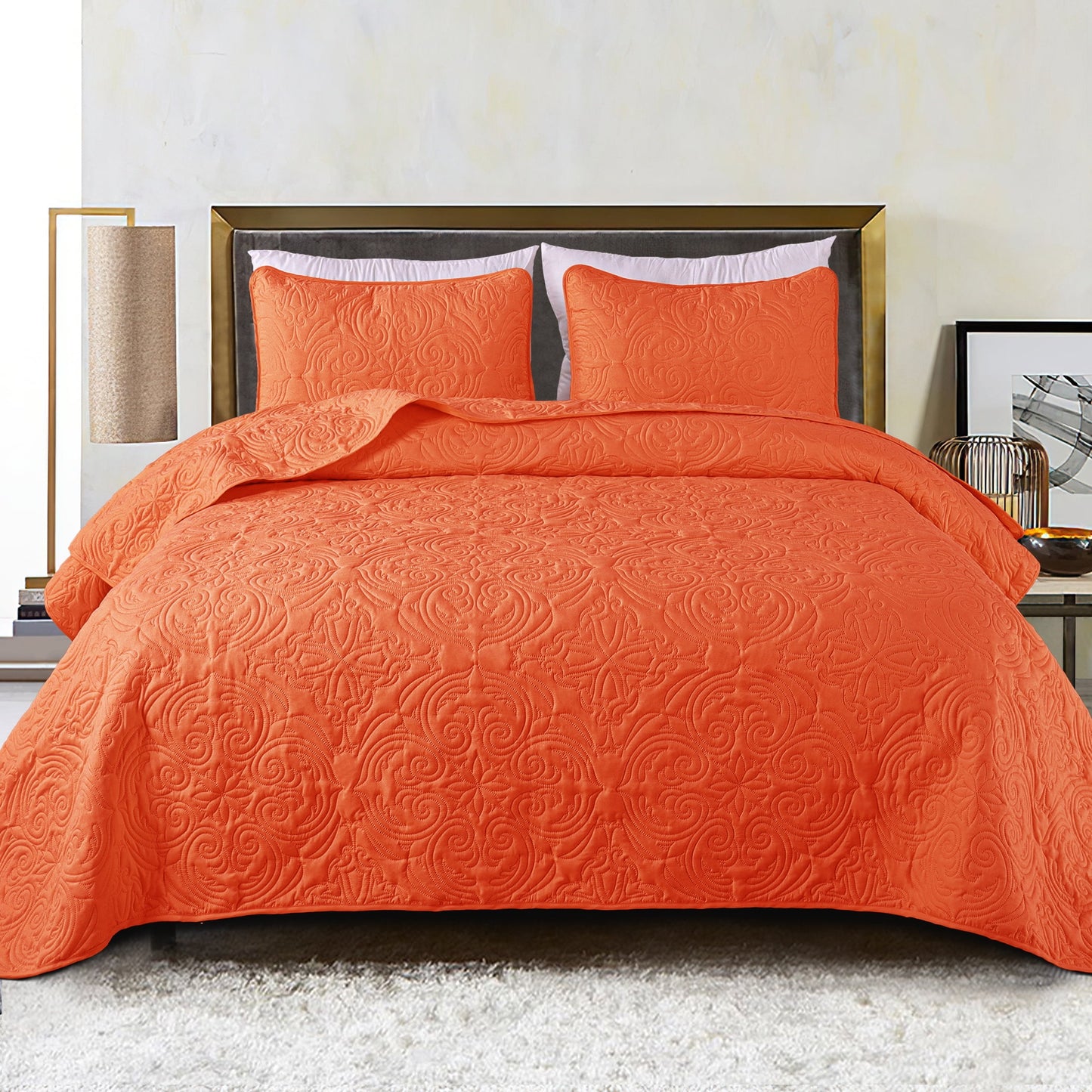 Exclusivo Mezcla Twin Quilt Bedding Set, Lightweight Vintage Twin xl Size Quilts with Pillow Sham, Soft Bedspreads Coverlets for All Seasons, (90"x68", Orange)