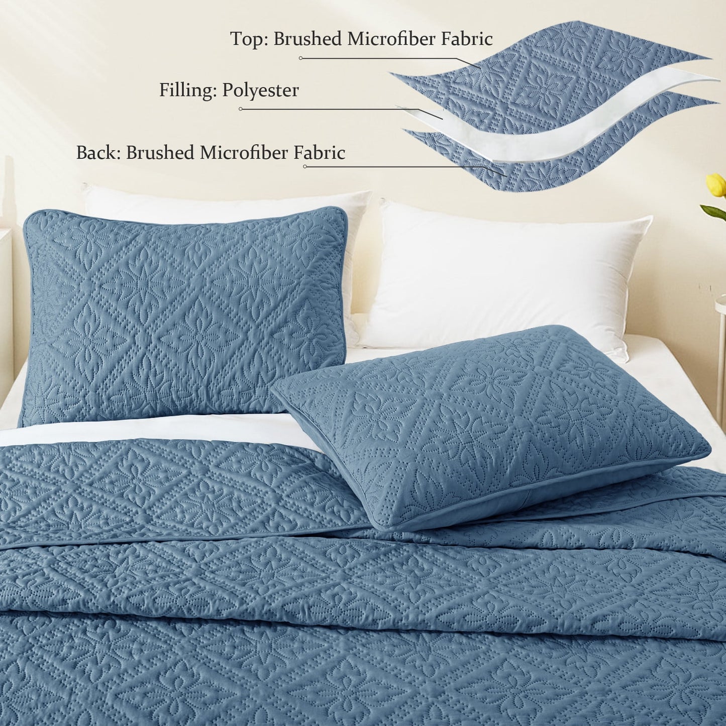 Exclusivo Mezcla Twin Quilt Bedding Set, Lightweight Soft Bedspreads Coverlets with 1 Pillow Sham, Modern Bluish Grey Quilts Twin XL Size for All Seasons