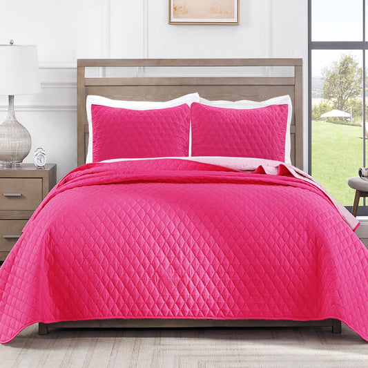 Exclusivo Mezcla California King Quilt Bedding Set with Pillow Shams, Lightweight Quilts Cal Oversized King Size, Soft Bedspreads Bed Coverlets for All Seasons - (Hot Pink, 112"x104")