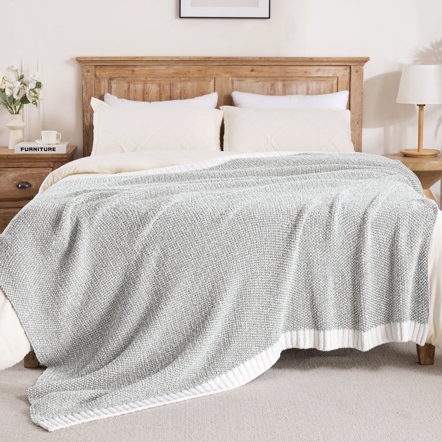 Exclusivo Mezcla Knit Blanket for Bed Twin Size, Ultra Soft Cozy Fluffy Blanket, Lightweight Fuzzy Throw for Couch and Bed, Mixed Grey, 60"x80"