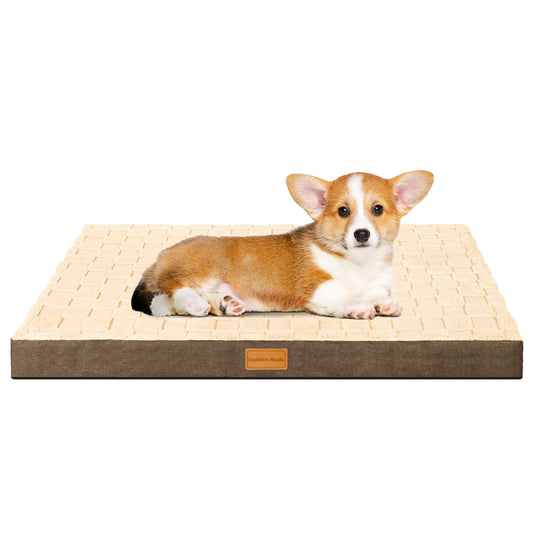 Exclusivo Mezcla Checkered Orthopedic Dog Bed for Medium Dogs 30''X20'', Waterproof Removable Washable Cover, Egg Crate Foam Pet Bed Mat, Brown