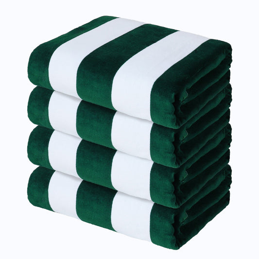 Exclusivo Mezcla 4-Pack Cotton Oversized 35"x70" Cabana Stripe Beach Towels, Super Absorbent Soft Plush Pool Towel, Bath Towel (Forest Green)