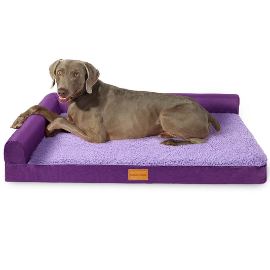 Exclusivo Mezcla Orthopedic XXL Dog Bed for Extra Large Dogs 48''X30'', L Shaped with Removable Washable Cover, Waterproof Supportive Foam Pet Couch Bed Mat, Purple