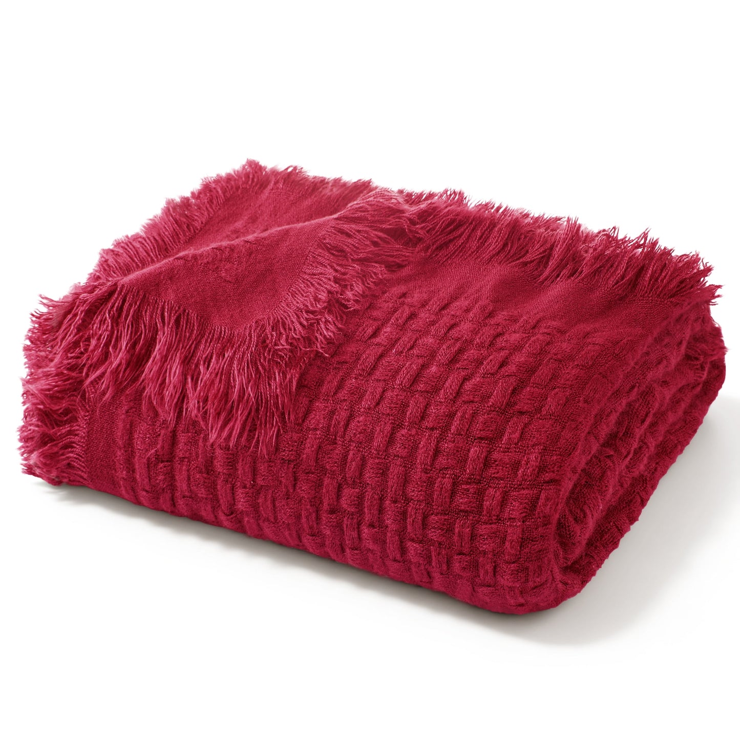 Exclusivo Mezcla Knitted Throw Blanket with Fringes for Couch, Soft and Warm Textured Throw for All Season, Lightweight Breathable Room Decor, Red, 50??x60??,Exclusivo Mezcla"