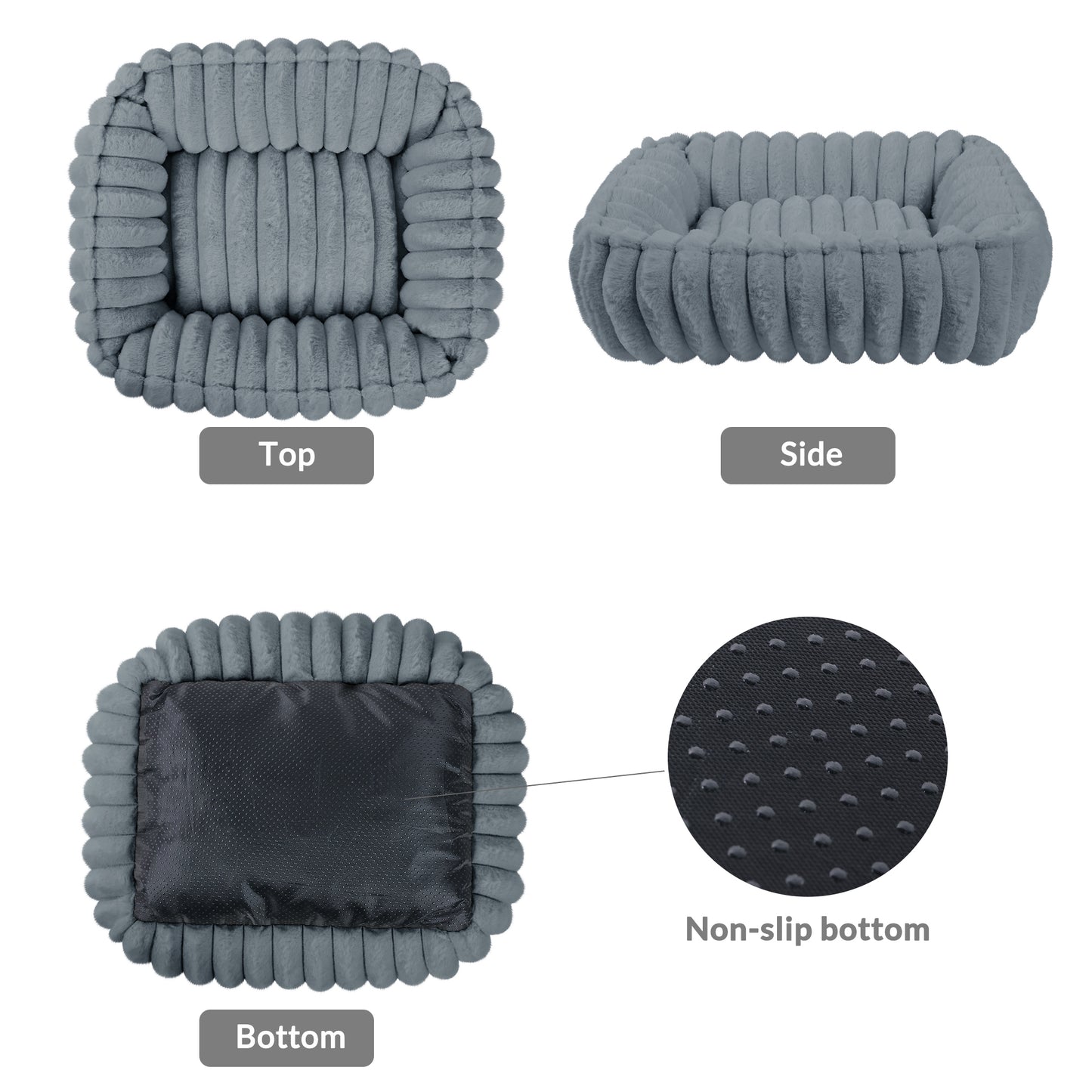 Exclusivo Mezcla Ribbed Plush Cuddler Dog Bed, 20"x16" Calming Pet Bed with Non-Slip Bottom for Small Dogs, Machine Washable, Dark Grey