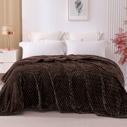 Exclusivo Mezcla Twin Size Soft Fleece Blanket, 90x66 Inches 3D Clouds Stylish Jacquard Velvet Blanket for Bed, Cozy Soft Lightweight for All Season, Coffee Blanket