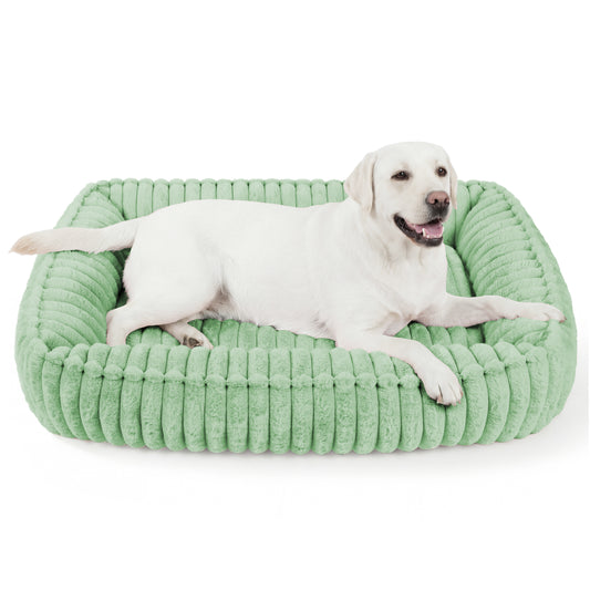 Exclusivo Mezcla Ribbed Plush Cuddler Dog Bed, 40"x32" Calming Pet Bed with Non-Slip Bottom for Large Dogs, Machine Washable, Green