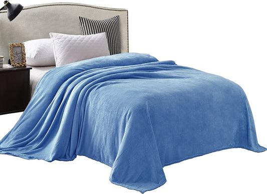 Exclusivo Mezcla Queen Size Flannel Fleece Velvet Plush Bed Blanket as Bedspread, Coverlet, Bed Cover (90x90 inches, Washed Blue) Soft, Lightweight, Warm and Cozy