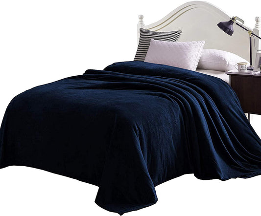 Exclusivo Mezcla King Size Velvet Flannel Fleece Plush Queen Size Bed Blanket as Bedspread/Coverlet/Bed Cover (90" x 104", Navy Blue) - Soft, Lightweight, Warm and Cozy