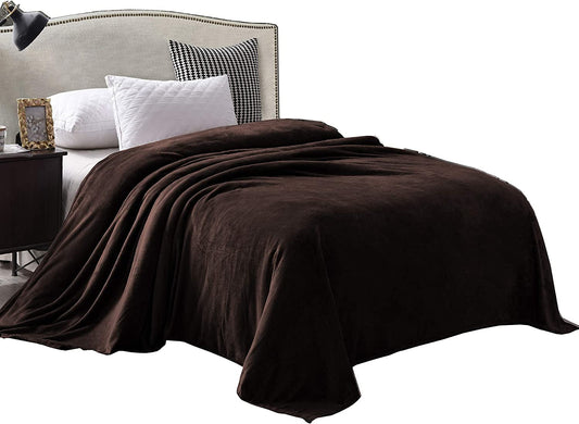 Exclusivo Mezcla Twin Size Flannel Fleece Velvet Plush Bed Blanket as Bedspread/Coverlet/Bed Cover (60" x 80", Coffee) - Soft, Lightweight, Warm and Cozy
