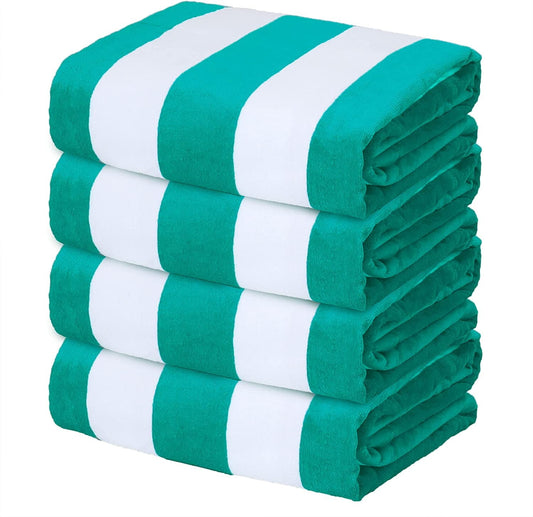 Exclusivo Mezcla 4-Pack 100% Cotton Large Cabana Stripe Beach Towels, Super Absorbent Soft Plush Pool Towel, Bath Towel (Turquoise, 30"x60")