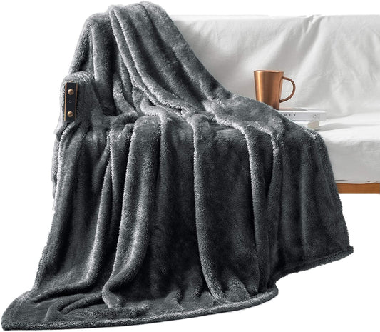 Exclusivo Mezcla Plush Fuzzy Large Fleece Throw Blanket ( 50" x 70", Grey)- Soft, Warm& Lightweight