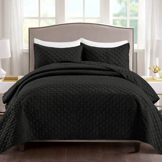 Exclusivo Mezcla 2-Piece Black Twin Size Quilt Set, Box Pattern Ultrasonic Lightweight and Soft Quilts/Bedspreads/Coverlets/Bedding Set (1 Quilt, 1 Pillow Sham) for All Seasons