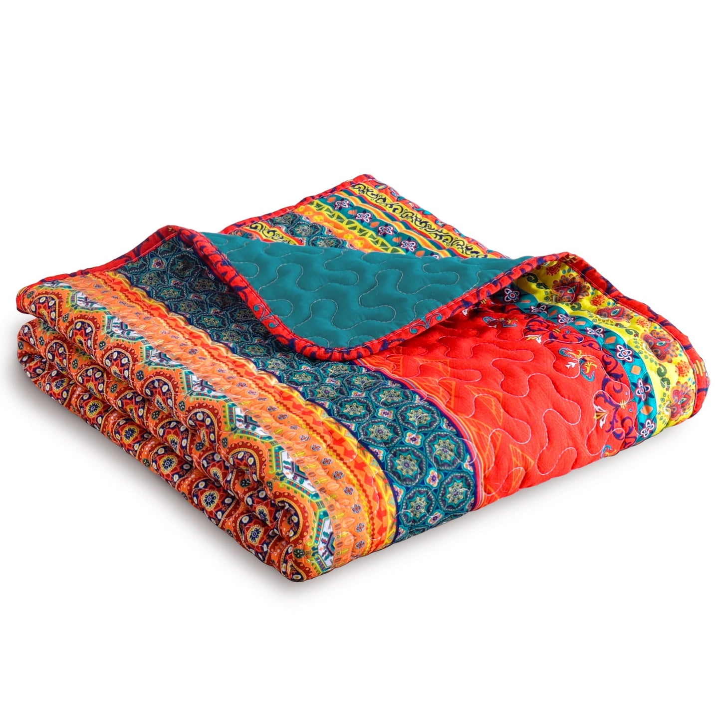 Exclusivo Mezcla Microfiber Reversible Boho Striped Pattern Quilted Throw Blanket for Bed, Soft and Lightweight Throw Quilt (60"x 80", Blue)