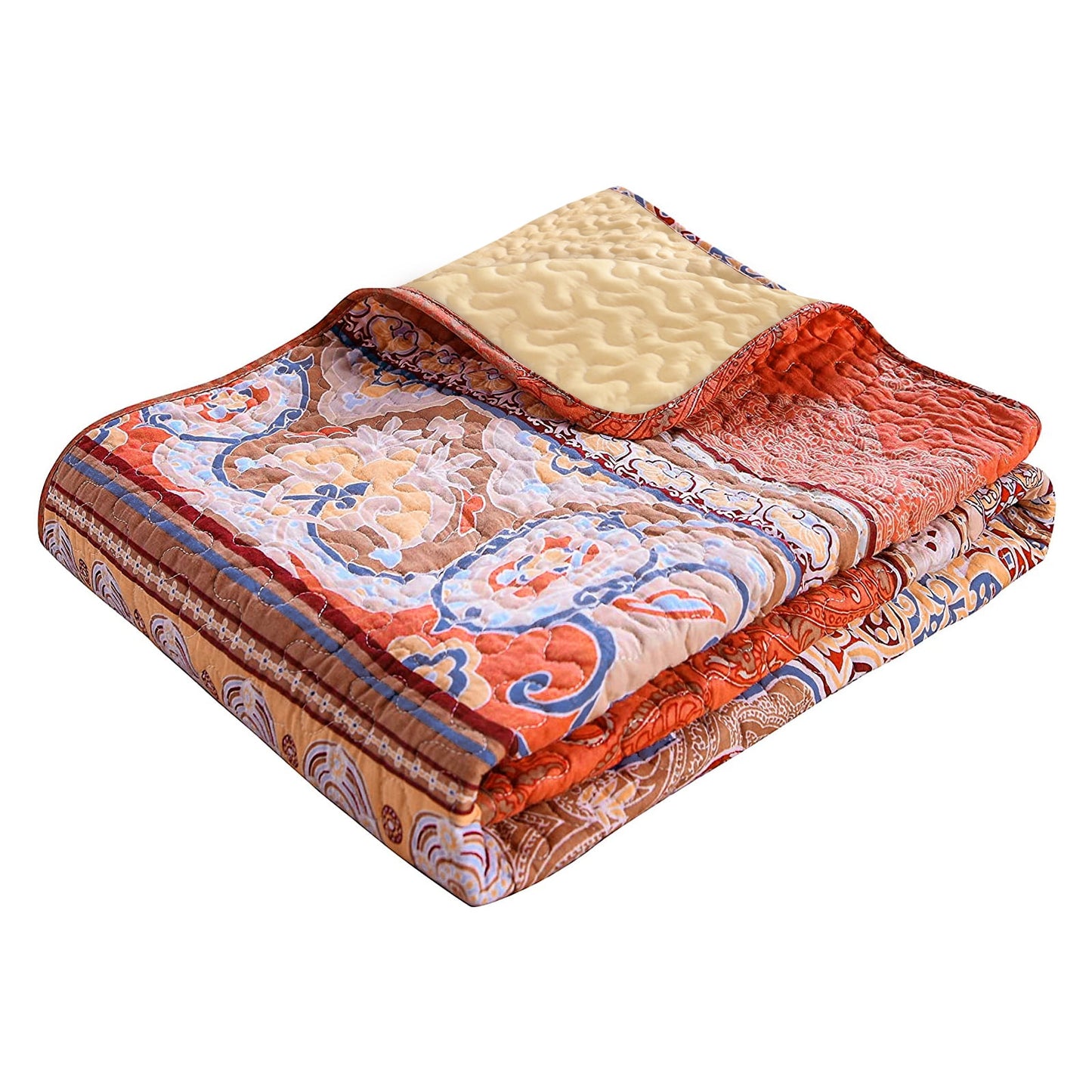 Exclusivo Mezcla Microfiber Reversible Boho Striped Pattern Quilted Throw Blanket for Bed, Soft and Lightweight Throw Quilt (60"x 80", Brick-Red)