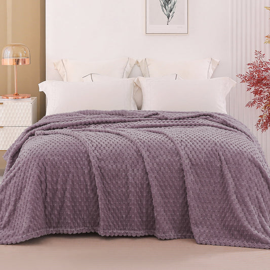 Exclusivo Mezcla Queen Size Soft Fleece Blanket, 90x90 Inches 3D Clouds Stylish Jacquard Velvet Blanket for Bed, Cozy Soft Lightweight for All Season, Grayish Purple Blanket