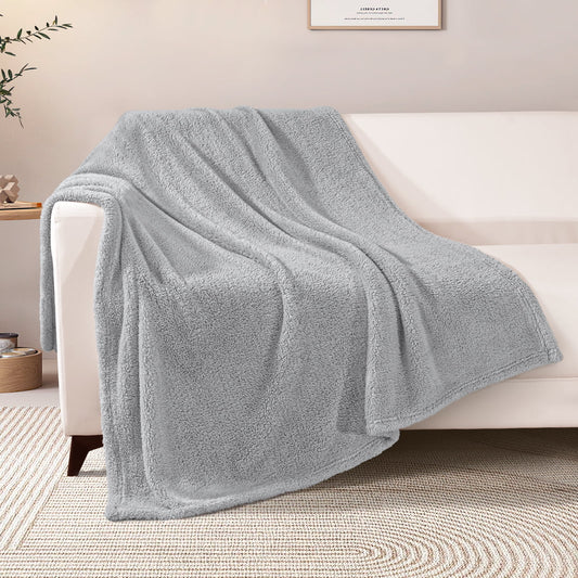 Exclusivo Mezcla Soft Fleece Throw Blanket for Couch, Super Soft Velvet Plush Bed Blanket, Fuzzy Cozy Blankets for All Seasons, 50x60 Inches, Light Grey Blanket