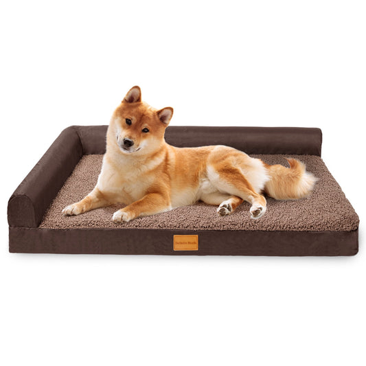 Exclusivo Mezcla Orthopedic Dog Bed for Medium Dogs 36''X24'', L Shaped with Removable Washable Cover, Waterproof Supportive Foam Pet Couch Bed Mat, Brown