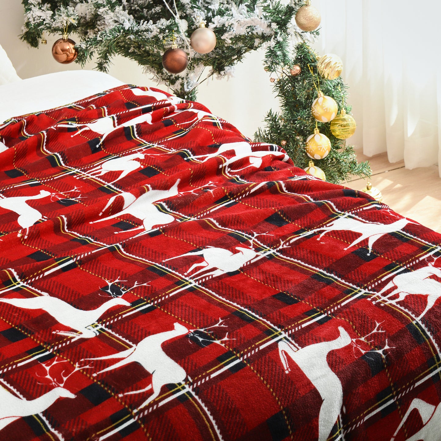 Exclusivo Mezcla Fleece Twin Blanket for Bed, Ultra Plush Christmas Holiday Printed Velvet Blankets,Lightweight and Cozy-60"x80"(Red Checkered)
