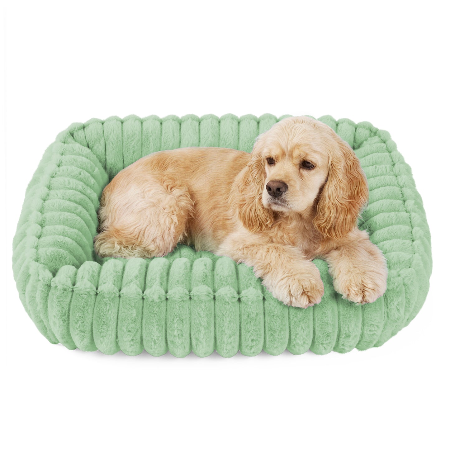 Exclusivo Mezcla Ribbed Plush Cuddler Dog Bed, 32"x24" Calming Pet Bed with Non-Slip Bottom for Medium Dogs, Machine Washable, Green