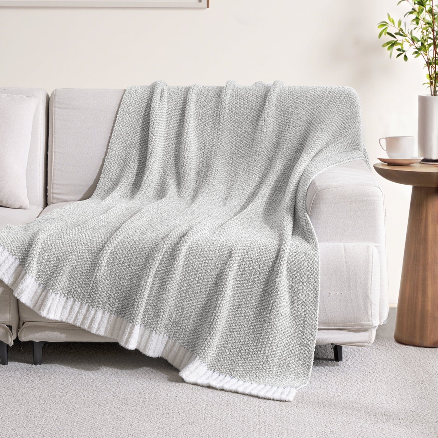 Exclusivo Mezcla Knit Throw Blanket, Ultra Soft Cozy Fluffy Blankets, Lightweight Fuzzy Plush Throw for Couch and Bed, Mixed Grey, 50"x60"