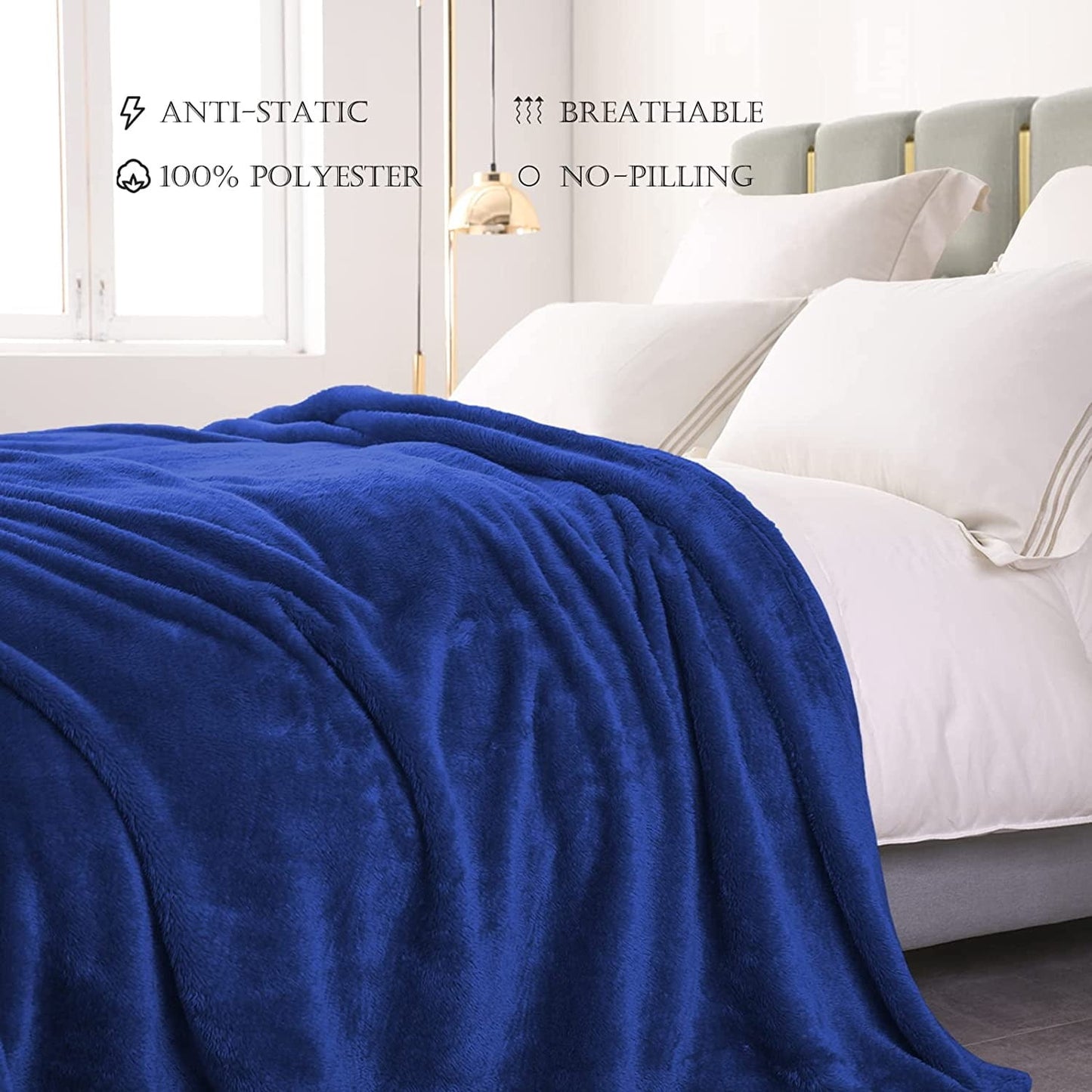 Exclusivo Mezcla Plush Fuzzy Fleece King Size Bed Blanket, Super Soft Fluffy and Thick Blankets for Travel Bed and Couch (Cobalt Blue, 90x104 inches)