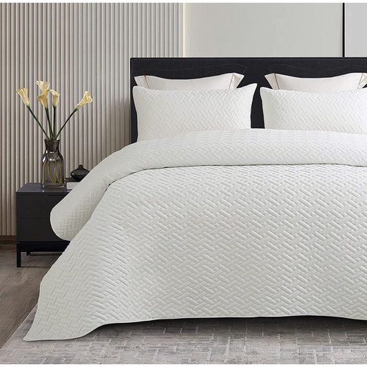 Exclusivo Mezcla 3-Piece King Size Quilt Set with Pillow Shams, Basket Quilted Bedspread/Coverlet/Bed Cover(96x104 inches, White)-Soft, Lightweight and Reversible