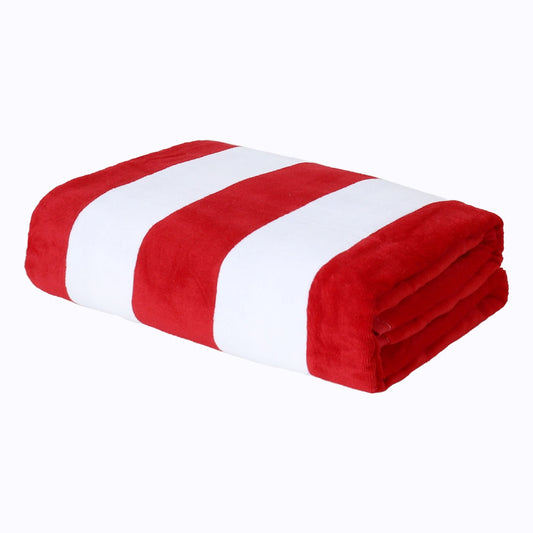 Exclusivo Mezcla 100% Cotton Large Cabana Stripe Beach Towel, Super Absorbent Soft Plush Pool Towel, Bath Towel (Red, 30"x60")