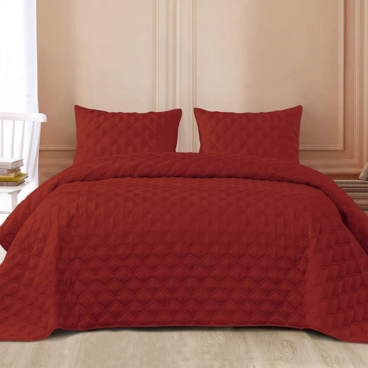 Exclusivo Mezcla Bed Quilt Set Queen Size for All Seasons, Stitched Pattern Quilted Bedspread/Bedding Set/Coverlet with 2 Pillow Shams, Lightweight and Soft, Red