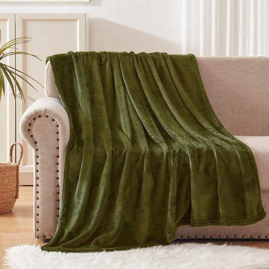 Exclusivo Mezcla Fleece Throw Blanket for Couch/Sofa/Bed,Plush Soft Blankets and Throws,Lightweight and Cozy-50" x 60" (Olive Green)