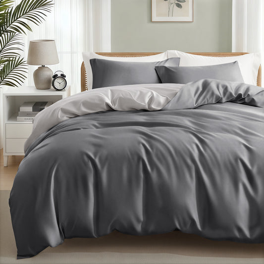 Exclusivo Mezcla Twin Bedding Duvet Cover Set, 2 Pieces Lightweight Comforter Cover with Pillow Sham (Light Grey and Dark Grey)