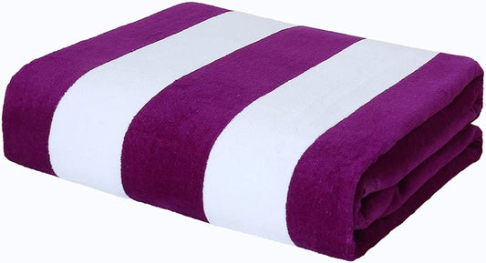 Exclusivo Mezcla Cotton Oversized 35"x70" Cabana Stripe Beach Towel, Super Absorbent Soft Plush Pool Towel, Bath Towel (Purple)