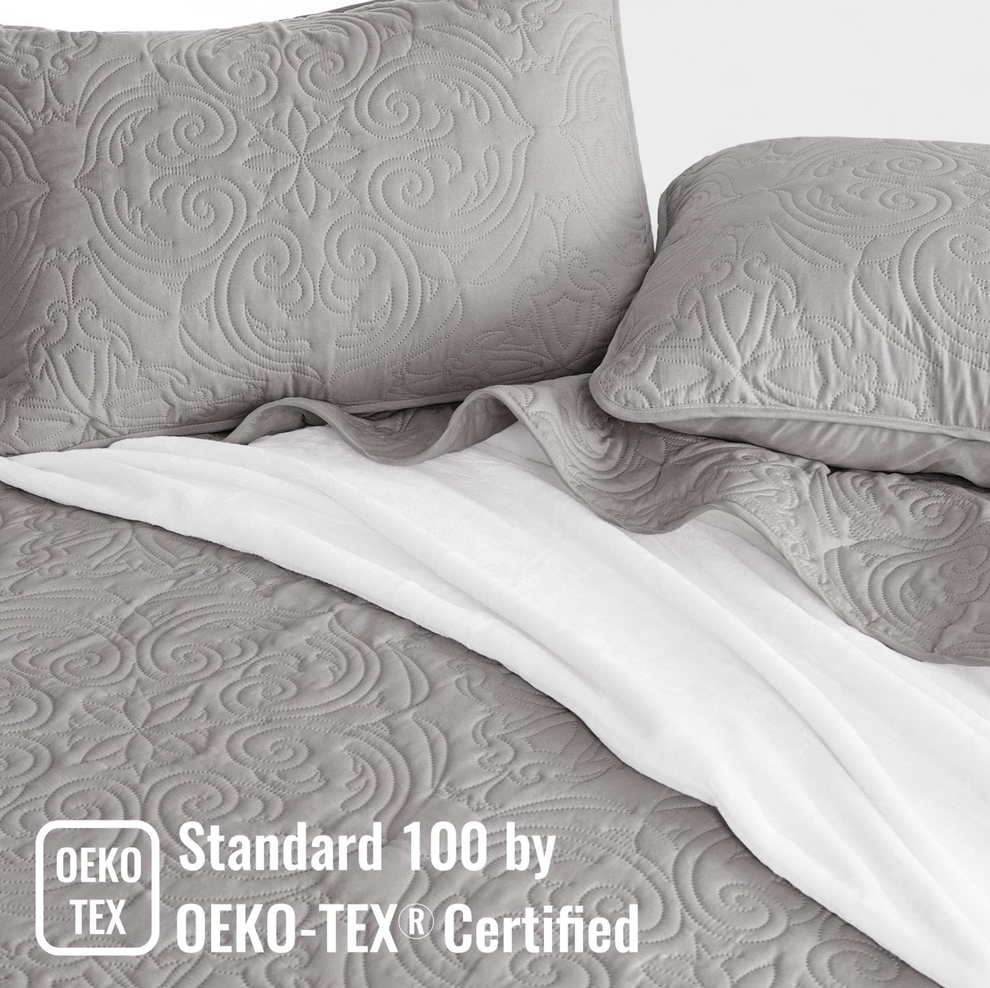 Exclusivo Mezcla Oversized King Quilt Bedding Set, Lightweight Vintage California Cal King Size Quilts with Pillow Shams, Soft Bedspreads Coverlets for All Seasons (112"x104", Light Grey)