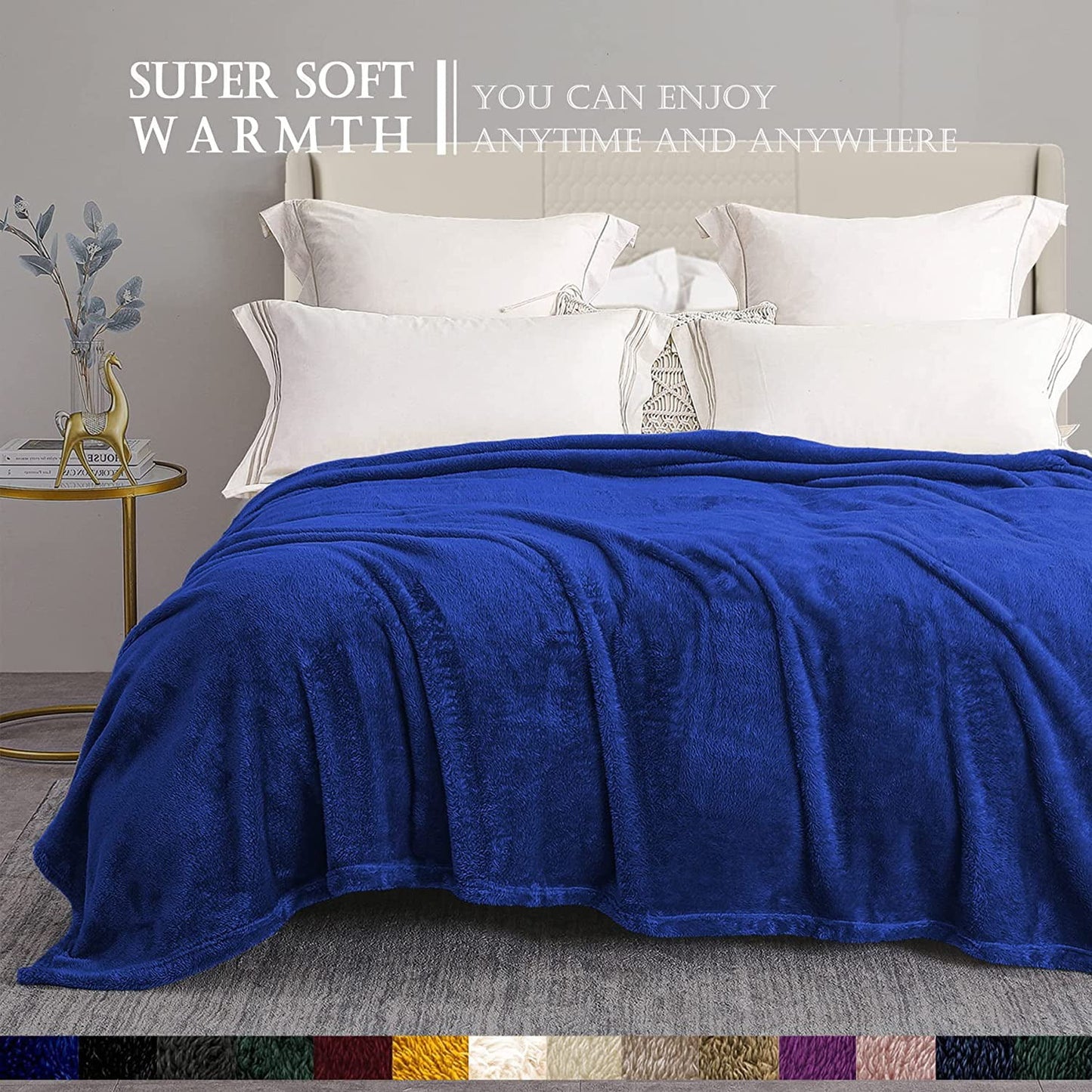 Exclusivo Mezcla Plush Fuzzy Fleece King Size Bed Blanket, Super Soft Fluffy and Thick Blankets for Travel Bed and Couch (Cobalt Blue, 90x104 inches)