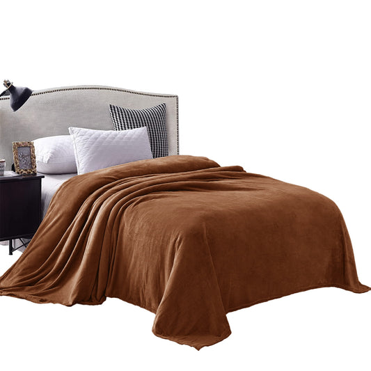 Exclusivo Mezcla Twin Size Flannel Fleece Velvet Plush Bed Blanket as Bedspread, Coverlet, Bed Cover (90x66 inches, Brown) Soft, Lightweight, Warm and Cozy