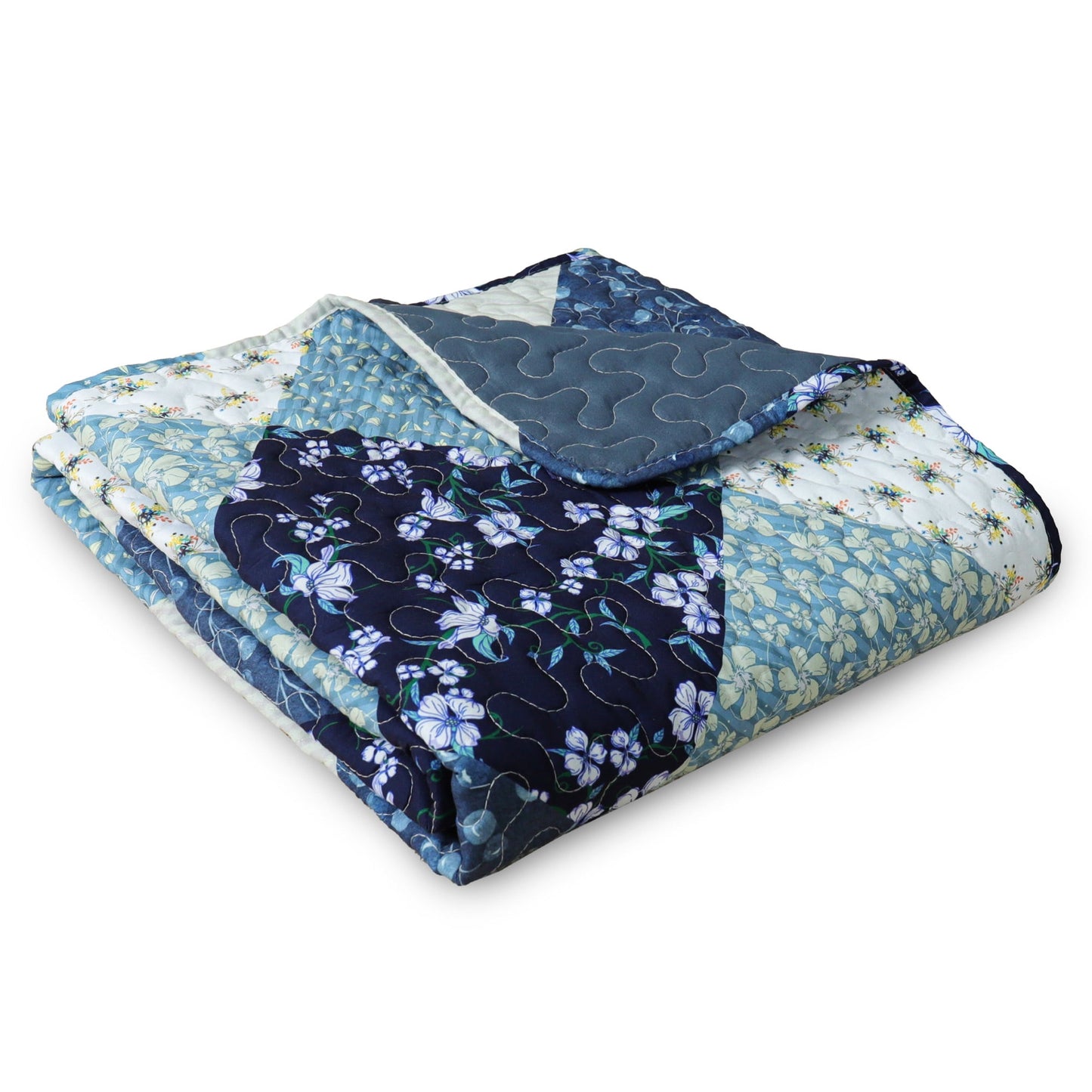 Exclusivo Mezcla Microfiber Boho Patchwork Pattern Quilted Throw Blanket for Bed/Couch/Sofa, Soft and Lightweight (50"x 60", Blue)
