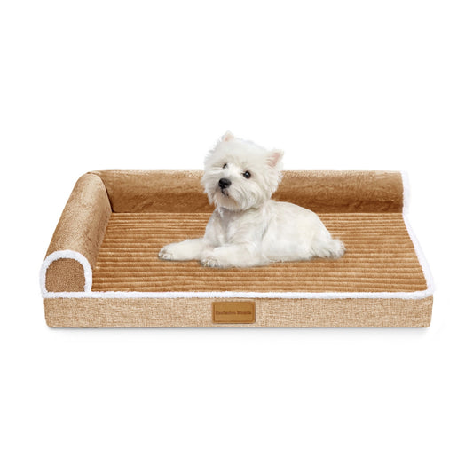 Exclusivo Mezcla Orthopedic Pet Bed for Medium Dogs, 30"X20" Waterproof L Shaped Sofa Dog Bed, Brown