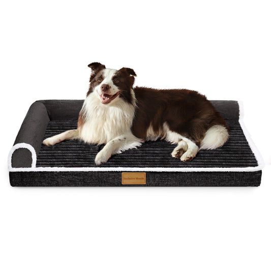 Exclusivo Mezcla Orthopedic Pet Bed for Large Dogs, 42"X28" Waterproof L Shaped Sofa Dog Bed, Black