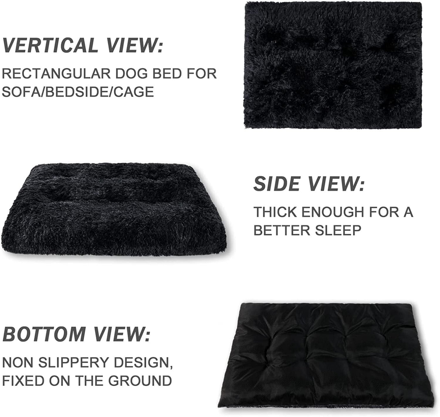 Exclusivo Mecla Soft Plush Dog Bed Crate Mat for Small Dogs (26*20*4 in), Faux Fur Fluffy Dog Pet Cat Kennel Pad with Anti-Slip Bottom, Machine Washable Black