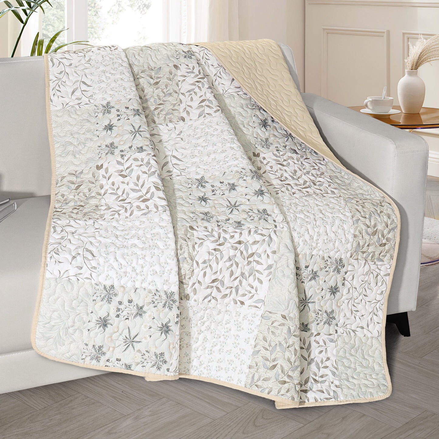 Exclusivo Mezcla Microfiber Boho Patchwork Pattern Quilted Throw Blanket for Bed, Soft and Lightweight Throw Quilt (60"x 80",Grey)